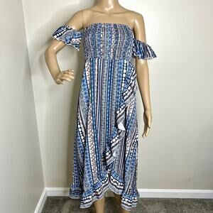 Cupshe Striped Off Shoulder Ruffle Midi Dress